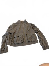 Womens M Light Brown Casual Zip-Up Jacket with Pockets - Utility Outerwear
