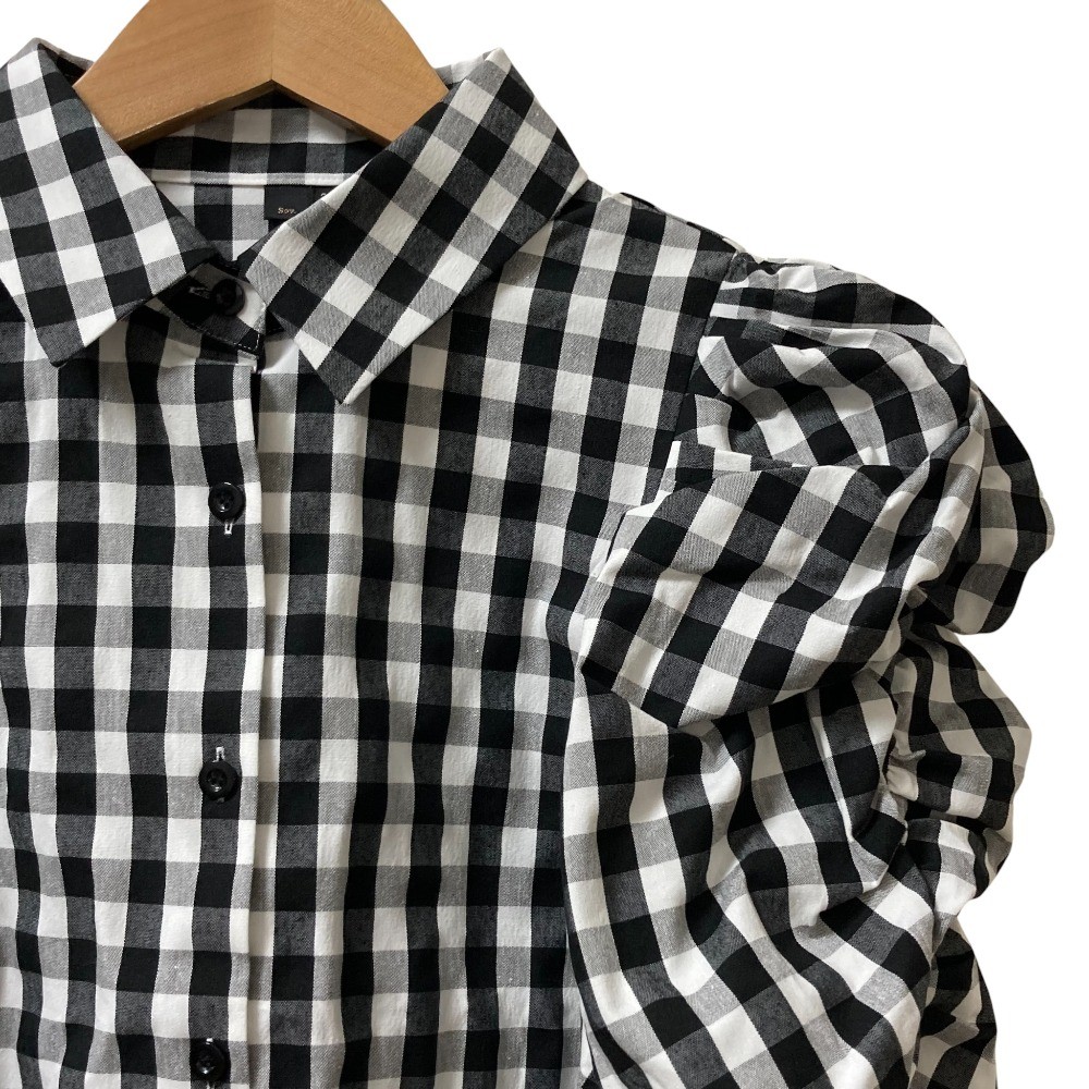 Sov. Double Standard Gingham Check Stretch Blouse… - image 2