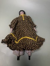 Vintage China Head Style Porcelain Doll Brown Calico Dress Black Boots 10