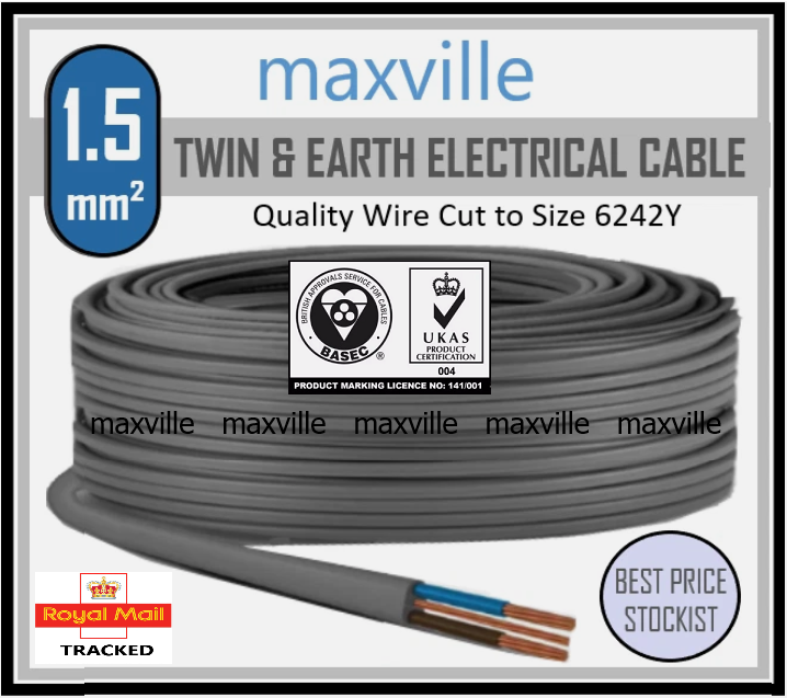 1.5mm TWIN & EARTH Electric Lighting Cable Wire  6242Y BASEC Approved