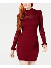 CRAVE FAME Womens Maroon Long Sleeve Mini Evening Body Con Dress Juniors S