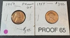 Lot Of Two Proof Pennies 1957 Wheat And 1959 Lincoln Memorial