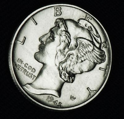1945-p Mercury Dime.  66%  Full Separated Horizontal  Bands.  BU  (Inventory A)