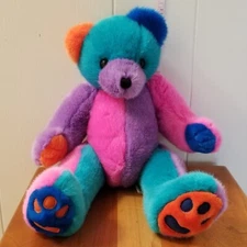 Purr-Fection by MJC Color Block Bear Plush, Rainbow Stuffed Animal w/shirt RARE