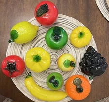 Lot of 11 Vintage Murano Style Glass Fruit & Vegetable Hand Blown Glass Art Deco