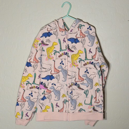 JulerWOO Zippered LS Hoodie Girls 16 Pink Dinosaurs 2 Pockets Long Sleeve