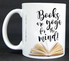 FLY PAPER PRODUCTS 'BOOKS ARE YOGA FOR THE MIND' CERAMIC COFFEE MUG TEA CUP EUC!