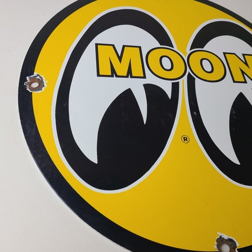 Vintage Moon Eyes Sign - Speed Equipment Auto Racing Porcelain Gas Pump Sign - Picture 5 of 15