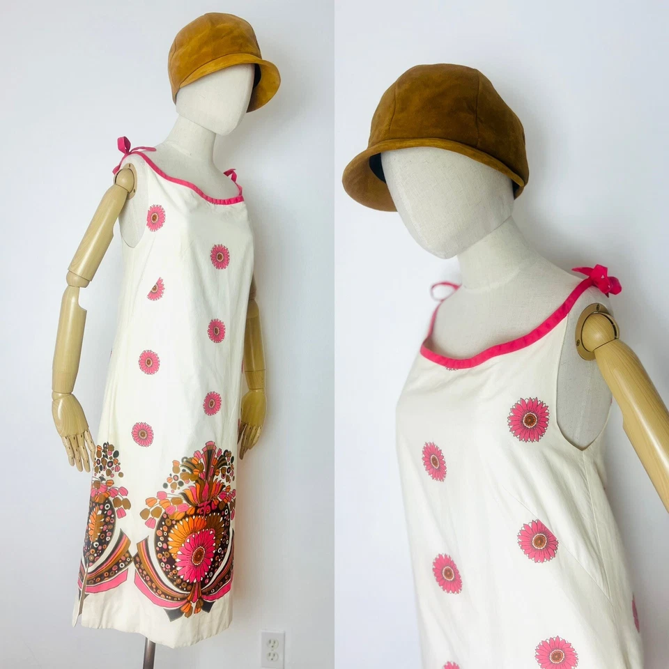 ALFRED SHAHEEN 60s 1960’s Vintage Sundress Floral Hawaiian Shift Day Dress S M - Image 3 of 4
