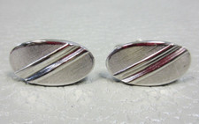 Vintage Arched Oval Linear White Gold Plated Cuff Links