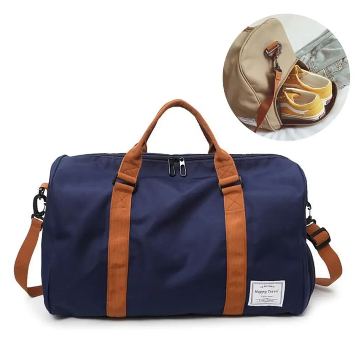 Sac de voyage bleu imperméable et léger avec grande poche chaussures