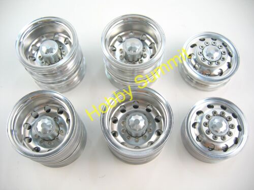 A Set  1/14 R/C  3-Axle 6X4 Tractor Truck  ALLOY WHEELS  SILVER  Rims re Tamiya  - Picture 1 of 3