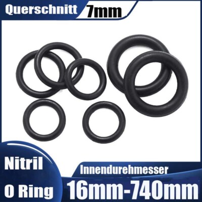 O Ringe Dichtringe Ø16mm-740mm Schnurstärke 7mm NBR 70 Dichtring Nitrile Rubber 