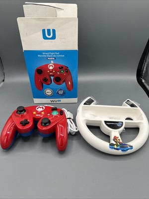 Nintendo Wii U Mario Wired Fight Pad Red and Mario Kart 8 Racing Steering Wheel