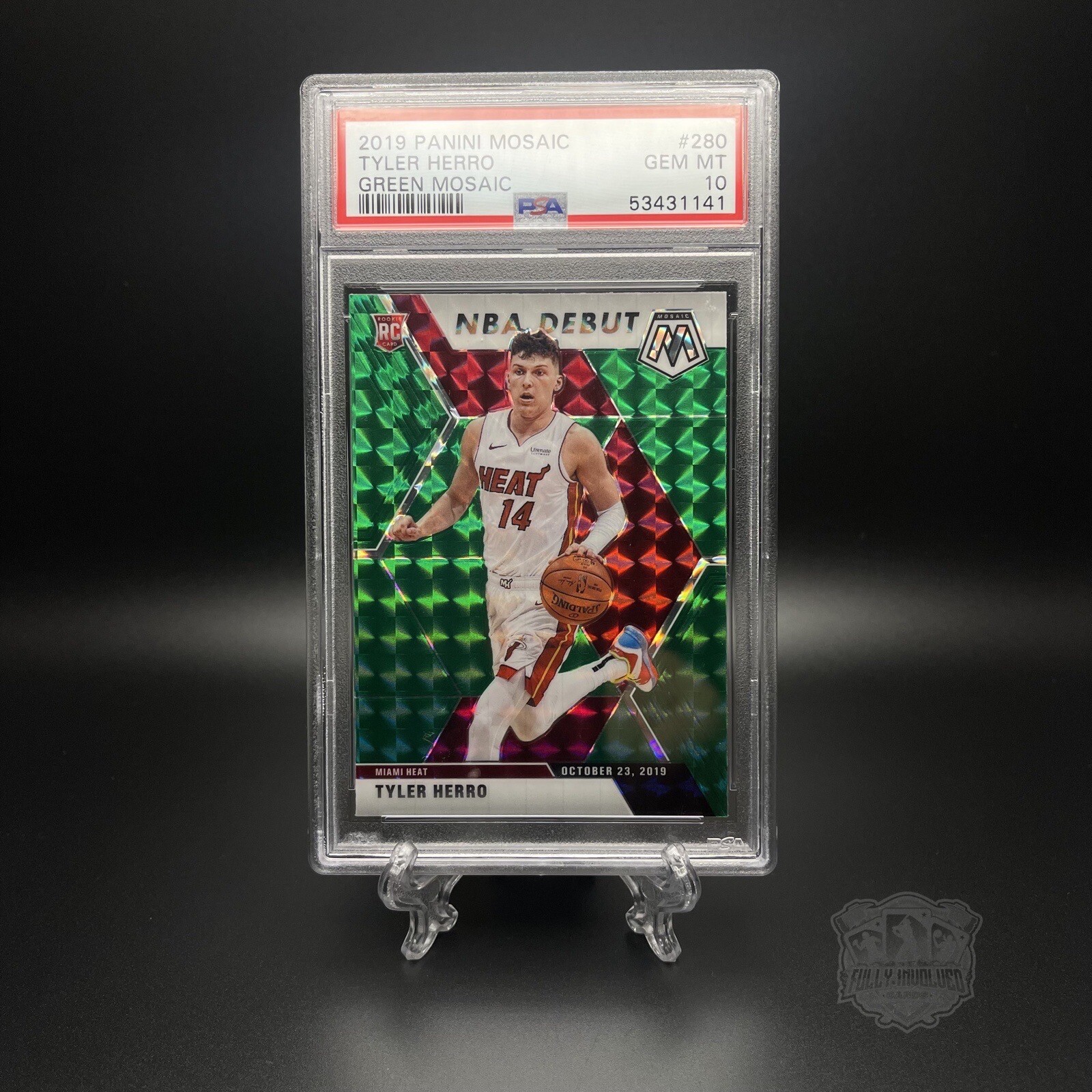 2019 Panini Mosaic Tyler Herro Mosaic NBA Debut Green Mosaic RC #280 PSA 10