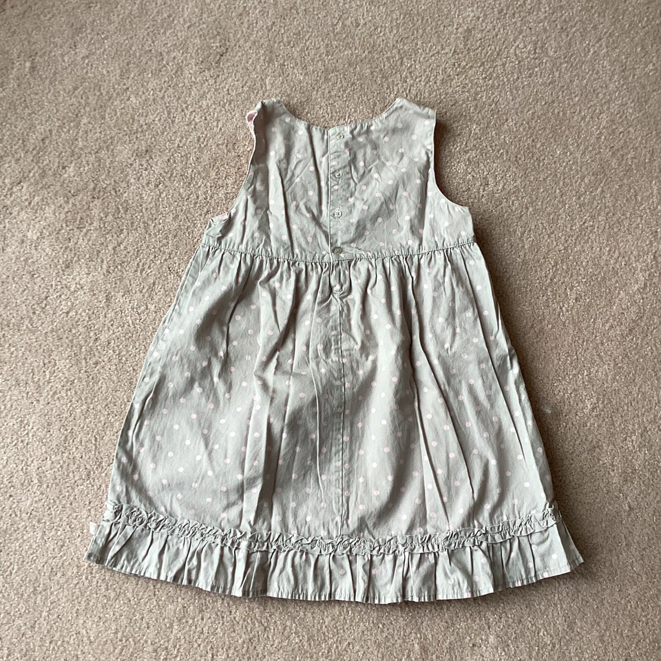 VESTIDO DE VERANO JEAN BOURGET NIÑAS 6 FORRADOS, LUNARES ROSAS EN TOPO, DOBLADILLO CON VOLANTES, LAZOS Foto 4 de 4