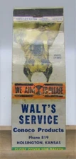 Walt's Service Conoco Products Hoisington Kansas Vintage Matchcover