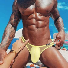 ADANNU Men's Sexy transparent Mesh High Cut Briefs Jockstrap Bikini Underpants