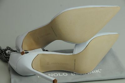 Escarpins Manolo Blahnik M EVOLU 105 - Talons Hauts Chaîne Blanche, Cuir, Pointures 37 à 40,5, Neufs