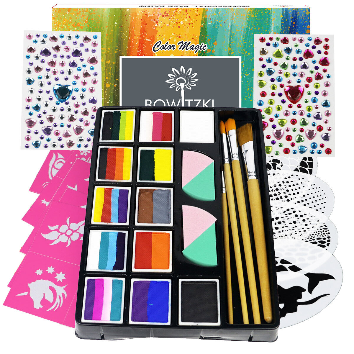 ADIS&GUYS ART SUPPLY Face Paint Kit for Kids - 58 pcs. Set with