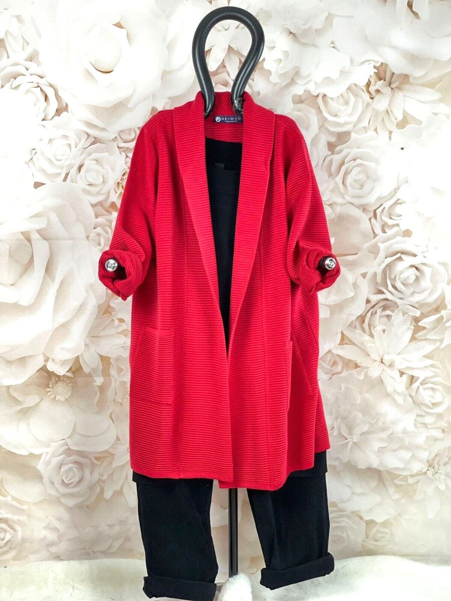 H2302 Heimod Oversize Strickjacke Rippstrick mit Schalkragen Rot