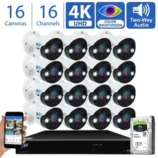 16 Channel 4K NVR 16 X 8MP Starlight 4K Microphone PoE IP Security Camera System