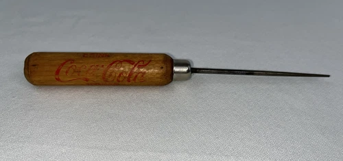 Vintage Antique Coca Cola Advertising Ice Pick, Wood Handle