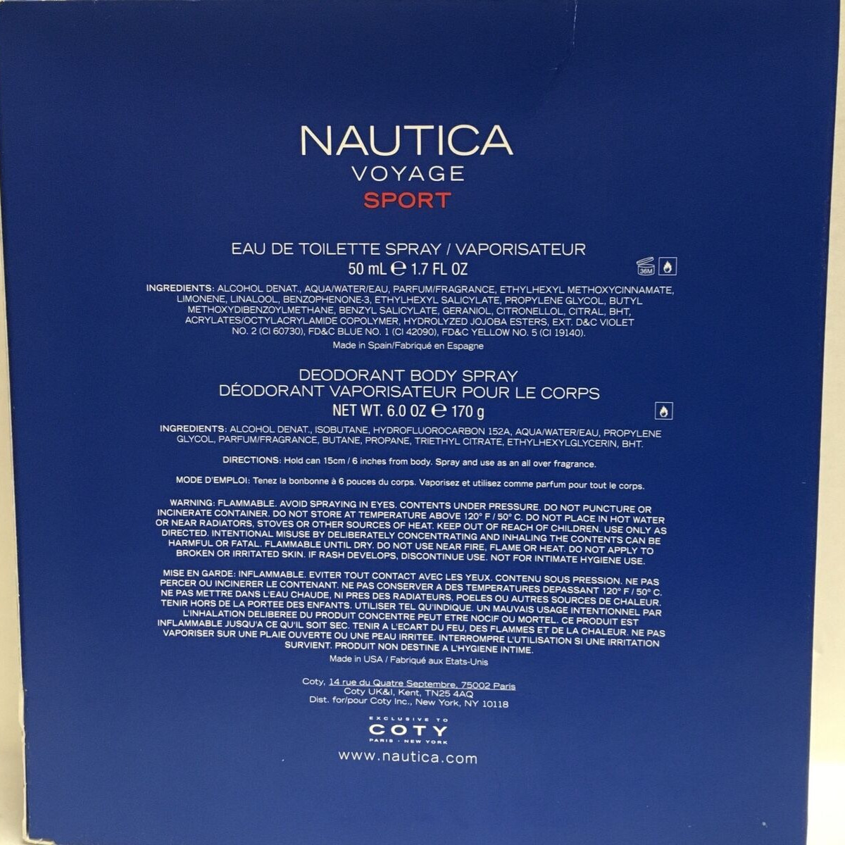 Nautica VOYAGE SPORT 2 PC Set EDT Spray 1.7 oz +  Deodorizing Body Spray 6.0 NIB