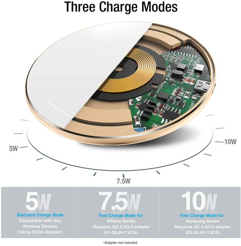 TOZO W1 Wireless Charger Aluminum Fast Charging Pad with USB-C Cable Universal - Picture 39 of 73