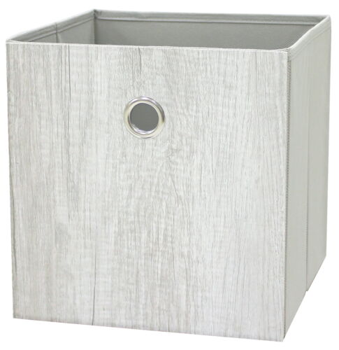 Collapsible Fabric Cube Storage Bin, Grey Wood Grain
