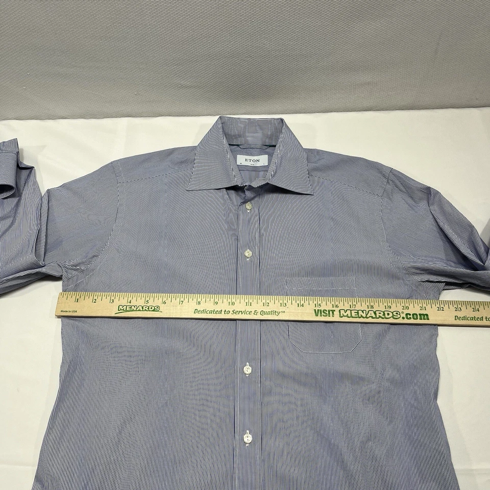 Camisa de Vestir Eton Ajustada Grande Para Hombre 42 Azul Blanco Rayas Vestido Trabajo Formal - Leer Foto 4 de 4