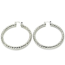 Women's Silver Tone Twist Design Small Medium Round Hoop Earrings 30mm-50mm