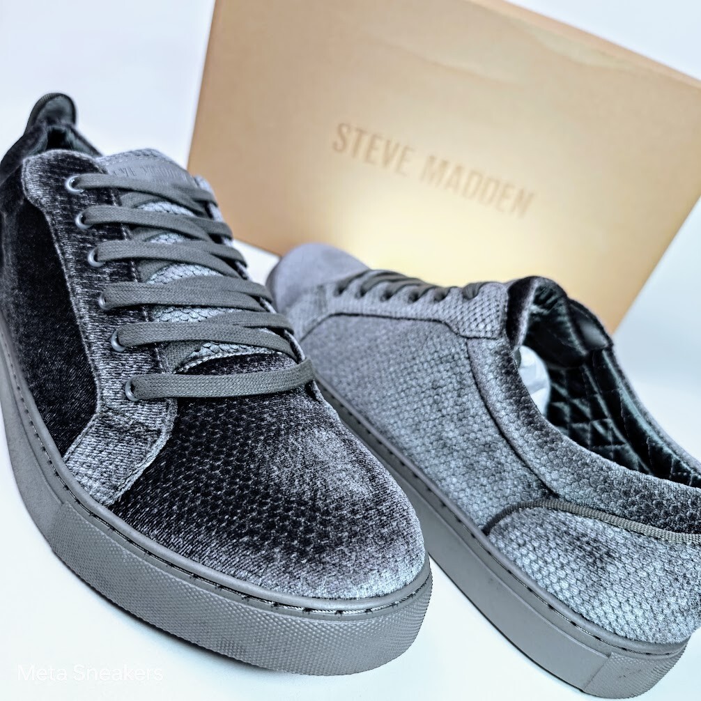 Steve Madden US 12 Mens Grey Velvet Casual Fashion Sneaker Luxury Retro Rare NIB