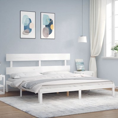 Massivholzbett mit Kopfteil Weiß 6FT  King W5S2