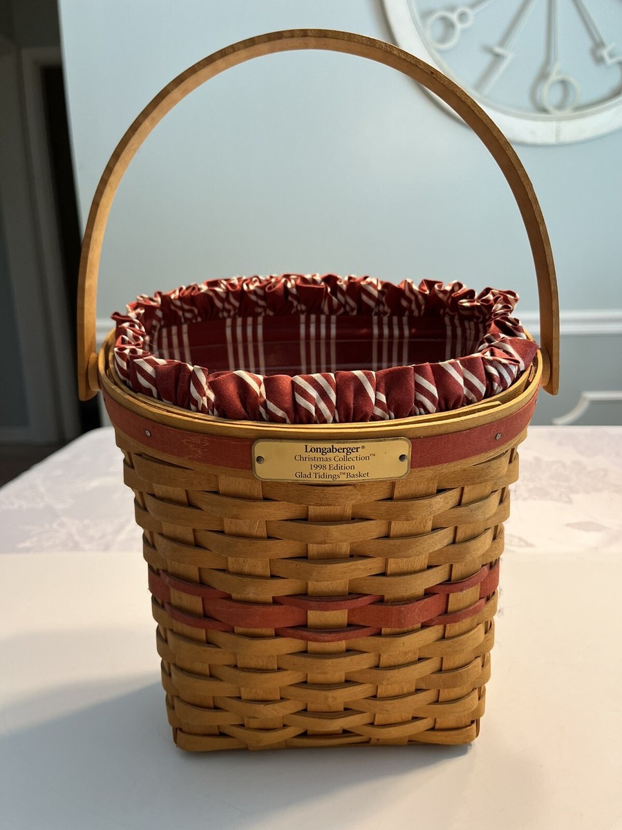 Longaberger Basket ライナー＆栞付・アンティーク シャビー Longaberger 1998 Christmas Collection Red Glad Tidings Basket