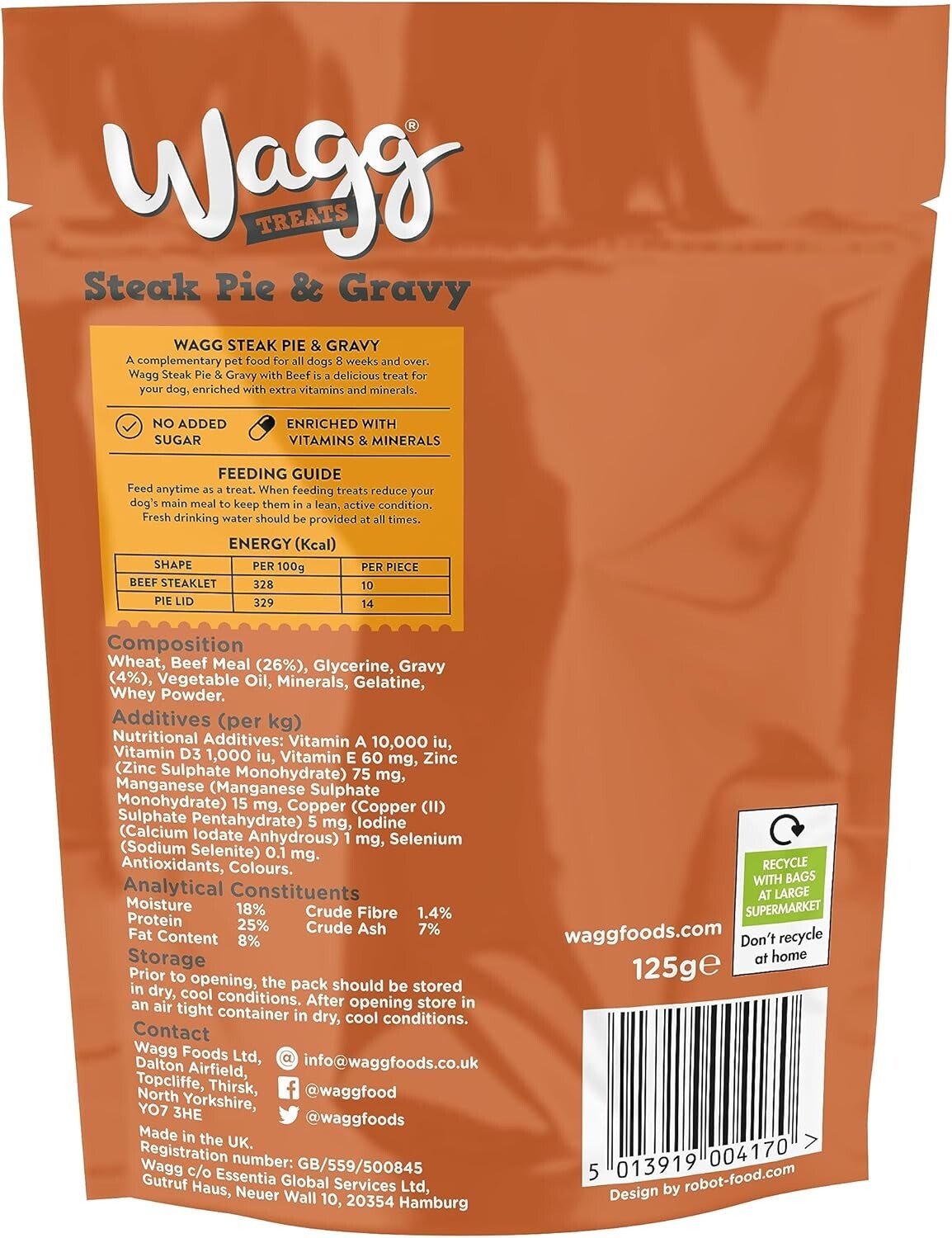 Wagg Steak Pie wth Gravy Dog Treats 125g Case of 7