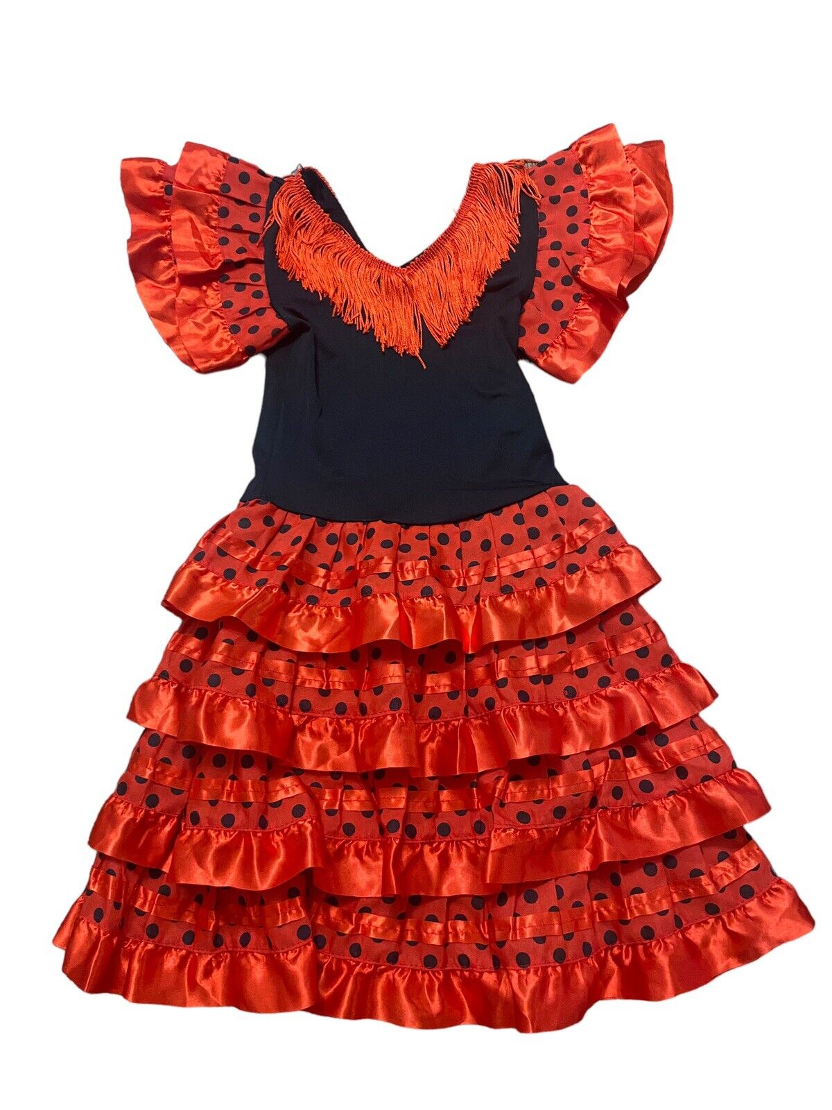 SPANISH FLAMENCO DRESS DANCE COSTUME RED POLKA DOT GIRLS 10