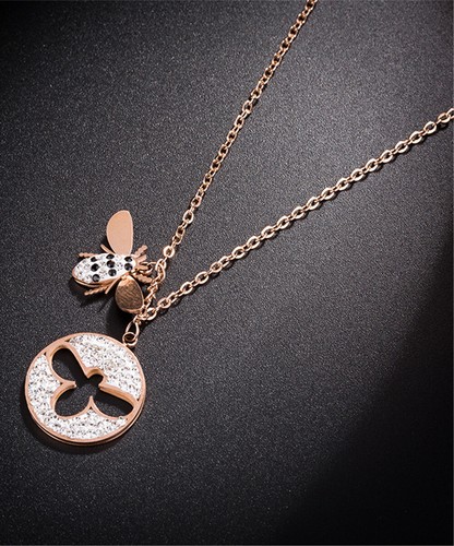 Cubic Zirconia & 18k Rose Gold-Plated Bee Pendant Necklace Statement - Picture 2 of 3