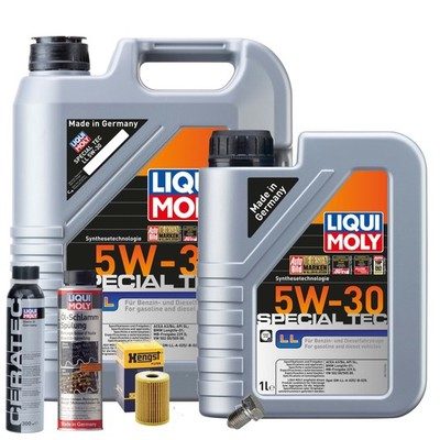 Motoröl 5W30 LIQUI MOLY 6L+HENGST Ölfilter+Spülung+Cera Tec+Ölablassschraube