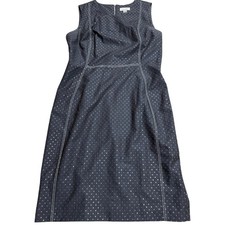 NWOT Calvin Klein Sheath Dress Dotted Seamed Womens Sz 12 Dark Blue Silver Denim