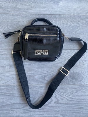 Versace Jeans Couture Black Camera Bag Crossbody Shoulder Purse Logo Strap