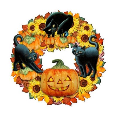 Black for Cat and Pumpkin Around a Circle Wreath Pumpkin Sunflower Wreath Decora