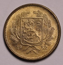 1952 H Finland 5 Markkaa Coin KM# 31  AU