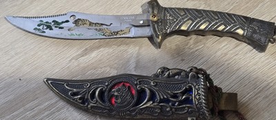 Antique Silver Brass Dagger - Exquisite Asian Design Rare -Blue/Red Gemstone.