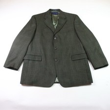 Tommy Hilfiger Mens 44L Brown Blue Plaid Wool Cashmere Blazer Sport Coat Jacket
