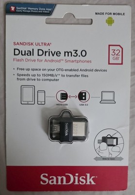 NEW SanDisk Ultra Dual Drive m3.0 32GB Flash Drive for Android Smartphones