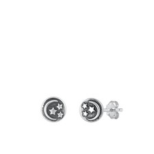 Sterling Silver Beautiful Oxidized Star Moon High Polished Earrings 925 New