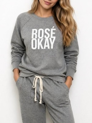 Brunette The Label Rosé Okay Sweatshirt Sz M/L Grey Graphic Cozy Pullover Lounge