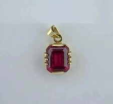 5Ct Emerald Cut Lab Created Red Ruby Solitaire Pendant In 14K Yellow Gold Plated