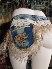 VTG FRINGE BOHO BELT PATCHWORK REWORKED EMBELLISHED L/XL 42 44 NWT